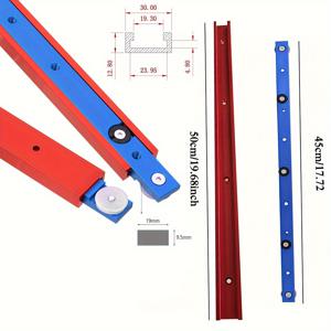 TEMU 2개 알루미늄 합금 T-트랙 세트, 30형 50cm & 마이터 바 슬라이더 45cm, 목공 슈트 레일용 T-슬롯 커넥터, DIY 목공 도구 빨간색/파란색 콤보