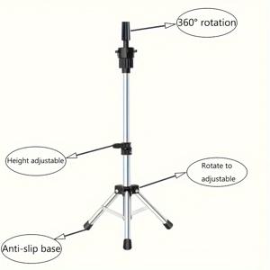 TEMU 조절 가능한 미니 마네킹 헤드 스탠드 - 훈련 및 디스플레이용 위그 삼각대, -21.8인치 헤드에 적합