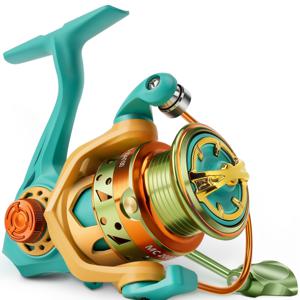 TEMU HAUT TON Spinning Reel Macaroon Beginner's Edition ,5+1BB 울트라라이트 낚시릴, 아연 합금 더블 가이드 바, 5.2:1 기어 비율 18LBs 최대 드래그로 아이스피쉬와 담수어를 위한 것입니다