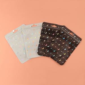 TEMU 100pcs, 홀로그래픽 가방, 달 모양 패턴, 별 모양 패턴, 하트 모양 패턴, 프론트 윈도우 샘플 가방, 캔디 가방, 밀봉 가능한 마일라 지퍼 백, 독특한 포장 지퍼 락 가방