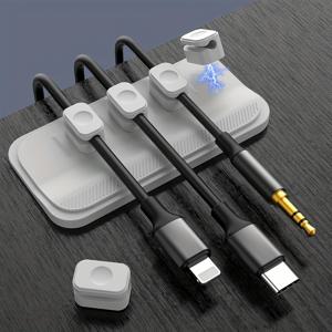 TEMU 1pc 자기 케이블 관리, 케이블 홀더 클립, 책상 다목적 코드 키퍼, USB C 마이크로 케이블 조명용 클립 5개, 나무에 붙임, 대리석, 금속, 유리(회색/검정/파랑)