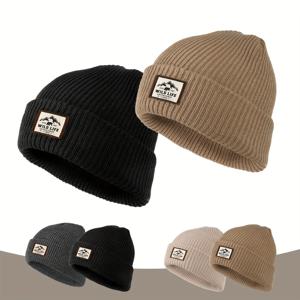 TEMU 1/2pcs 솔리드 컬러 패치 커플 Beanies 남여 탄성 기본 비니 여성 및 남성을위한 간단한 통기성 해골 모자 커프 니트 모자|남자모자