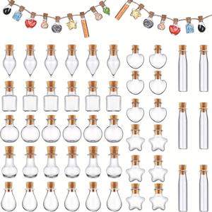 TEMU 48Pcs 미니 투명 유리 병, 드리프트 휴대용 병을 기원하는 8 가지 모양 작은 항아리 코르크 마개 결혼식 파티를위한 DIY 장식품 크리스마스 생일 파티 장식, 페르시 예술 및 DIY 공예 용기