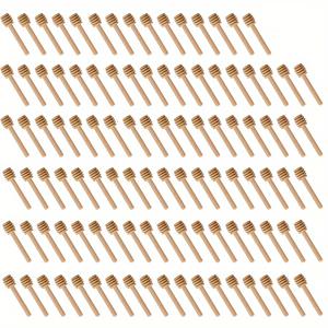 TEMU 100pcs 미니 나무 꿀 숟가락, 꿀 긴 손잡이 나무, 꿀병 용품, 밀크티 혼합 스틱, 디저트 도구, 주방 가제트