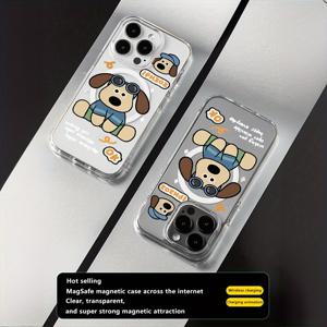 TEMU iPhone 시리즈용 자성 투명 PC 케이스 - MagSafe 호환, 렌즈 가드가 포함된 내충격 투명 보호 - iPhone 11/12/13/14/X/XR/XS/7/8/Plus/Pro/Mini 모델용 만화 강아지 디자인