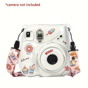 TEMU Instax Mini 7+ 인스턴트 필름 카메라용 투명 보호 케이스 1개 - 하드 쉘 보호 케이스 + 탈착식 무지개 어깨끈 + 스티커 (카메라 미포함)