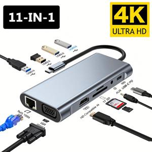 TEMU 4K 30Hz HDTV, VGA, RJ45 이더넷, 3개의 USB 3.0, 2개의 USB 2.0, PD 충전 87W, SD 및 TF 리더가 포함된 11-in-1 USB C 허브 멀티포트 어댑터