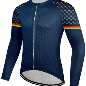 TEMU 남자의 다채로운 곡선 패턴 지퍼 업 긴 소매 사이클링 저지, 3 후면 포켓 MTB 고품질 Maillot 자전거 셔츠 산악 자전거 의류