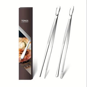 TEMU 2PCS 스테인리스 스틸 주방 집게, 12인치 초장 금속 집게 요리, 베이킹, 바베큐, 해산물, 수리 및 애완 동물 먹이 - 내구성 있고 부드러운 취급 집게 세트