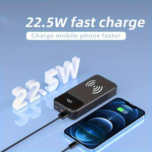 TEMU 22.5W 및 무선 15W 10000mAh/20000mAh 대용량 디지털 디스플레이 고속 충전 iPhone, Samsung용 범용 보조베터리|보조배터리|보조배터리20000