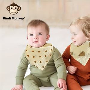 TEMU Bindi Monkey 6개 세트 소프트 코튼 청소년용 턱받이 - 귀여운 만화 프린트, 스냅 클로저, 남아 & 여아에게 완벽 - 크리스마스 & 할로윈 선물로 이상적