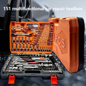 TEMU 151-Piece/53-Piece Professional Tool Set: 고내구성 크롬 도금 스테인리스 스틸, 퀵 릴리즈 래칫 렌치 & 스크루드라이버 콤보, 차량, 자전거, 오토바이용 범용 정비