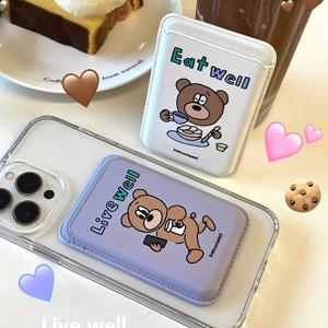 TEMU 귀여운 곰 모양 자석 카드 홀더 카드 케이스, Apple Magsafe 카드 홀더에 적합한 투명 자석 모바일 폰 케이스