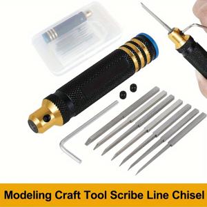 TEMU 텅스텐 스틸 팁이 있는 Precision Craft Model Scribe Line 끌 도구 세트 - 7개의 교체 가능한 블레이드, 모델 구축 및 취미 제작을 위한 충전되지 않은 조각 및 패널 라인 조각 도구 키트