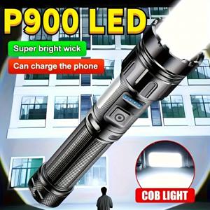 TEMU 휴대용 LED 전술 손전등 - COB 라이트, 높은 밝기 7가지 모드, 알루미늄 비상 손전등, 1200mAh 리튬 배터리, 등산, 캠핑, 가정용