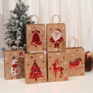 TEMU Set of 12 Assorted Kraft Paper Christmas Gift Bags with Golden Foil Accents for Holiday Packaging and Decorations