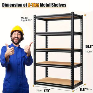TEMU 5단 클래식 헤비 듀티 금속 선반 유닛 - 1500LBS 총 용량, 잠금 가능, 쌓을 수 있음, 가라지 도구 캐비닛 보관 및 조직을 위한 조정 가능한 선반