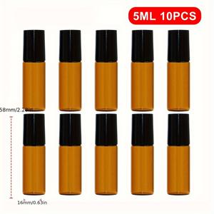TEMU 10개 0.17/0.34온스 유리 롤러 병 비어있는 롤 온 에센셜 오일 병 향수 샘플 디스펜서 병 롤러 볼이 있는 여행 필수품