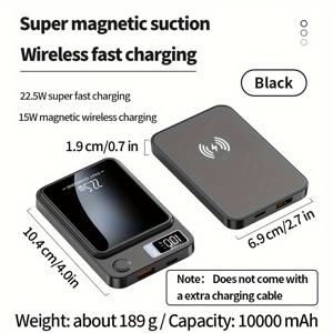 TEMU 10000/5000mAh 모바일 파워 뱅크, 22.5W 초고속 충전, 대용량 자석 유도 무선 충전 뱅크, 아이폰(USB, Type-c)용 휴대용 모바일 폰 충전기, LED 전원 표시, 야외 비상용 백업 배터리 팩|보조배터리|보조배터리20000