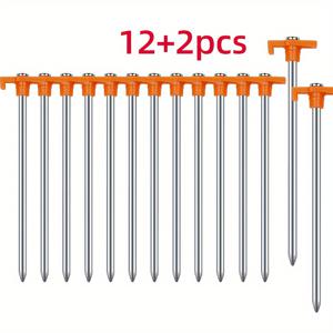 TEMU 무거운 짐을 견딜 수 있는 9.8인치 크기의 녹슬지 않는 금속 텐트 말뚝 (오렌지색 손잡이 포함) - 캠핑, 정원 가꾸기, 하이킹에 적합합니다.