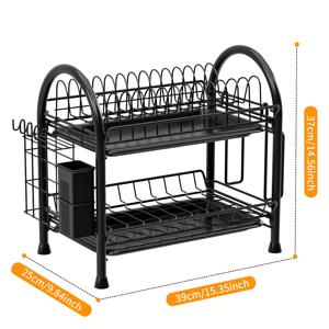 TEMU 1개, 2단, 접시 보관 선반, 주방 접시 건조 선반, 물받이가 있는 식기 선반, 칼, 포크 및 젓가락 홀더, 도마 선반, 후크 포함, 주방 조리대 보관 바구니, 주방 액세서리|식기건조대