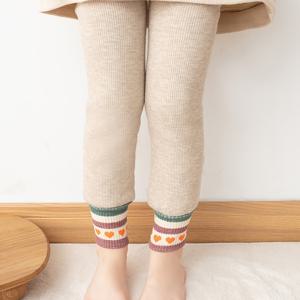 TEMU 여자 양털 따뜻한 스트레치 소프트 레깅스 줄무늬 하트 프린트 Footless Tights Pants Bottom Kids Clothes