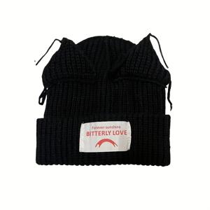 TEMU 라벨 패치 Unisex Beanie 귀여운 고양이 귀 솔리드 컬러 니트 모자 Unisex 커플 해골 모자 겨울 따뜻한 니트 Slouch 스키 모자 여성 및 남성을위한