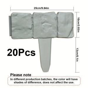 TEMU 20개의 회색 돌 효과 플라스틱 정원 경계 울타리, 꽃밭 테두리 프레임, 정원 파티오 장식 울타리