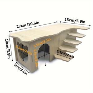 TEMU 나무 햄스터 은신처 - 사다리와 놀이터가 있는 2개의 챔버 하우스 - 드워프 햄스터를 위한 소형 애완동물 서식지, Degus