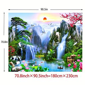 TEMU 1pc, 51×59inch/70.8×90.5inch, 패브릭 동화 나라 산 호수 사진 배경 폭포 백조 물고기 꽃 꿈꾸는 자연 풍경 그림 배경 벽 벽화 홈 장식 성인 초상화 Photoshoot|수경