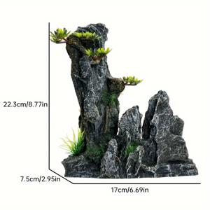 TEMU 수지 수족관 산 암석 동굴 장식, 이끼와 작은 식물, 어항 조경 장식 액세서리 - 수생 풍경을 위한 사실적인 석재 디자인과 잎 장식