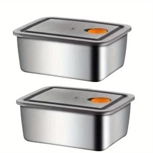 TEMU Stainless Steel Food Storage Containers Set of 2 - Foldable and Removable Lid, Uncharged Leakproof Flavor Keeper, Ideal for Dining, Outdoor, and Camping Use