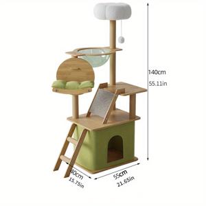 TEMU 고양이를 위한 다층형 고양이 집, 스크래칭 포스트, 대형 나무 고양이 콘도 타워, 해먹, 횃대, 사다리 및 투명 버블 포함 - 내구성 및 안정적인 고양이 놀이 공간