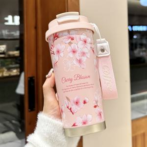 TEMU 커피와 차, 500ml 재사용 가능한 텀블러, 사무실, 자동차 및 야외 스포츠용 휴대용 누수 방지 플립 뚜껑 및 밀짚이 있는 1pc 이중벽 스테인레스 스틸 절연 여행용 머그|텀블러