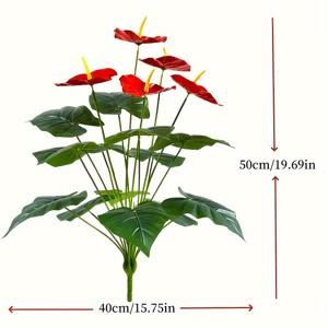 TEMU 18-헤드 인공 안스리움 식물 - 실감나는 플라스틱 빨간 플라밍고 꽃과 녹색 잎, 크리스마스, 추수감사절, 발렌타인 데이, 어머니의 날에 완벽 - 실내 및 실외 가짜 녹지, 가정, 사무실 및 휴일 장식