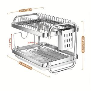 TEMU 스테인리스 스틸 식기 건조대 - 이중층, 공간 절약형 주방 정리대