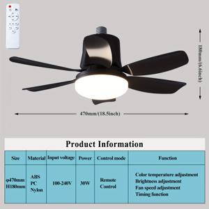 TEMU 18.5인치 천장 선풍기, LED 조명 통합, 리모컨 스크류인 블레이드 팬, 타이밍 기능, E26/E27, 3단 속도, 3색 온도(3000-6500K), 조광 가능, 침실, 주방, 거실, 창고, 차고, 욕실용 - 설치 간편, 비방수, 배터리 없는 하드와이어드 스마트 홈 기기|실링팬