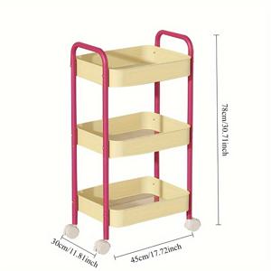 TEMU 3단 롤링 수납 카트 - 다기능 층간 수납장 (주방, 욕실, 책꽂이용) - 내구성 있는 플라스틱/금속 소재, 페인트 마감, 다목적 사용을 위한 바닥 장착 랙
