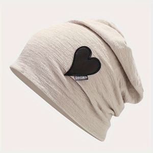 TEMU 트렌디 하트 패치 Slouchy Beanie 클래식 솔리드 컬러 따뜻한 해골 모자 경량 Beanies 여성용 탄성 Chemo 모자 매일 사용 가을/겨울