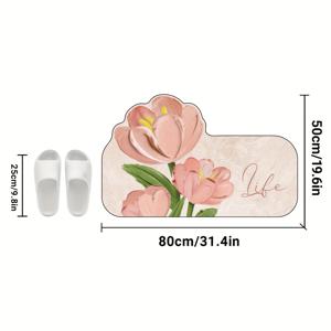 TEMU 흡수성 빠른 건조 부드러운 욕실 매트 세트, 미끄럼 방지 고무 뒷받침, 우아한 튤립 프린트 욕실 러그, 욕실, 주방, 거실 장식, 기계로 만든 폴리에스터 부직포, 손세탁