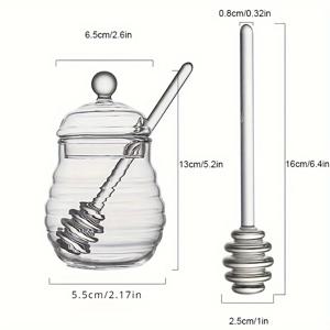 TEMU 1개 유리 꿀병, 뚜껑 및 뚜껑 포함 - 내열성, 꿀 및 시럽에 적합, 레스토랑/카페에 이상적