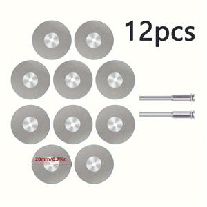 TEMU 로터리 툴과 호환되는 12개의 다이아몬드 절단 휠 세트 - 수동 작동, 나무, 돌, 금속용 미니 톱날 및 절단 디스크