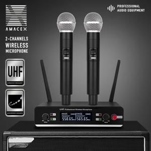 TEMU Amacex Ku62 UHF 듀얼 채널 무선 마이크 시스템 - 선명한 사운드, 오래가는 배터리 수명, USB 전원, 볼륨 조절, 무대 공연, 밴드 녹음, 스튜디오 세션, 음악가, 노래방 밤 및 라이브 스트리밍에 이상적