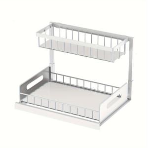 TEMU 2단 서랍식 싱크대 아래 정리대 - 주방 & 욕실 캐비닛용 금속 수납 선반, 할로윈/크리스마스 선물에 완벽