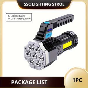 TEMU COB 사이드 라이트가 있는 울트라 브라이트 7LED 손전등 - USB 충전식, 휴대용 & 내구성 있는 ABS 야외 토치, 캠핑 및 낚시용, 전원 표시 포함