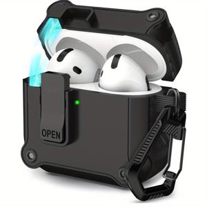 TEMU AirPods 4용 자동 시작 충격 방지 및 낙하 방지 TPU+PC 헤드폰 충전 케이스 보호 커버 후크 포함