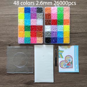 TEMU 1 팩 퓨즈 비즈 키트 24/48 색상 2.6mm 3D 픽셀 퍼즐 비즈 원형 템플릿, 수제 공예 장식 DIY 만들기 퍼즐 고품질 녹는 비즈