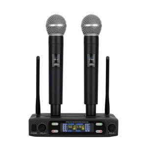 TEMU LMBGM 전문 무선 마이크 시스템, 이중 휴대용 마이크, 무선 수신기, XLR 커넥터, 220V-240V 전원 공급 장치, 유럽 표준 플러그, 볼륨 제어, 단일 방향, KTV, 가족 K, 노래, 무대 공연용|블루투스마이크