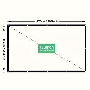 TEMU 프로젝터 커튼 120 인치 야외 실내 프로젝션 스크린, 접이식 주름 방지 휴대용 16:9 프로젝터 영화 스크린, 양면 프로젝션 지원, 가정, 파티, 사무실에 적합