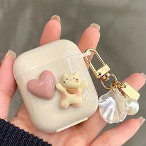 TEMU Airpods1/2/3/Pro/Pro2 이어폰 보호 케이스에 적합한 1pc Love Kitten 보호 케이스 귀여운